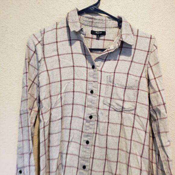 Madewell Size S Ex-Boyfriend Flannel Plaid Button Down Shirt Relaxed Fit - Picture 2 of 10